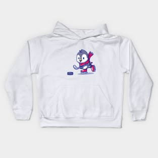 Cute Penguin Playing Hockey Winter Kids Hoodie